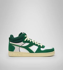 Green / White Men's Diadora Magic Basket Demi Cut Suede Leather Sneakers | NZ-349572