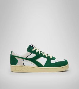 Green / White Women's Diadora Magic Basket Low Suede Leather Sneakers | NZ-926504