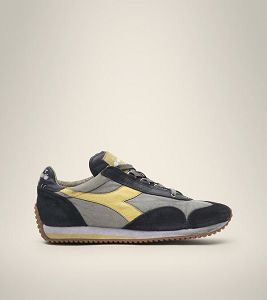 Grey / Black / Yellow Men's Diadora Equipe H Dirty Stone Wash Evo Heritage Shoes | NZ-593706