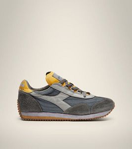 Grey / Yellow Men's Diadora Equipe H Dirty Stone Wash Evo Heritage Shoes | NZ-283697