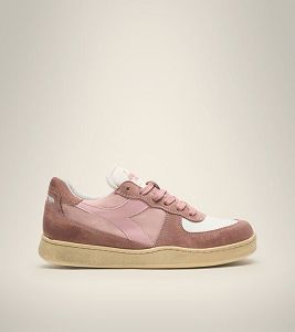 Pink / Brown / White Men's Diadora Mi Basket Low Ripstop Heritage Shoes | NZ-753961