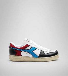 White / Black / Blue Men's Diadora Magic Basket Low Icona Sneakers | NZ-563491