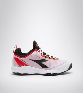 White / Black / Red Men's Diadora Speed Blushield Fly 3 + Ag Tennis Shoes | NZ-370195