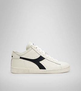 White / Black Women's Diadora Game L Waxed Row Cut Sneakers | NZ-827365