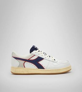 White / Blue / Red Men's Diadora Magic Basket Low Icona Sneakers | NZ-357468