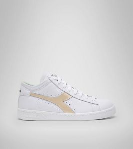 White / Gold Men's Diadora Game Row Cut Metal Sneakers | NZ-432185