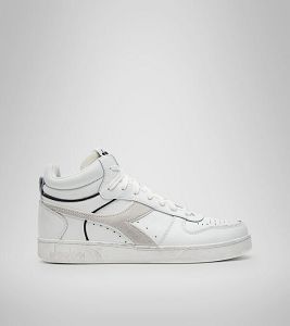 White / Grey / Black Men's Diadora Magic Basket Demi Cut Icona Leather Sneakers | NZ-483017