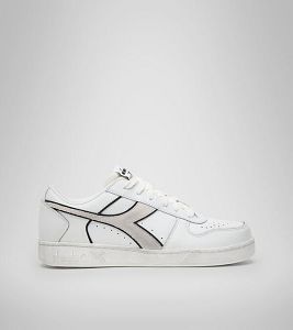 White / Grey / Black Women's Diadora Magic Basket Low Icona Leather Sneakers | NZ-946501