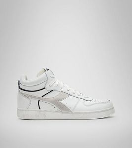 White / Grey / Black Women's Diadora Magic Basket Demi Cut Icona Leather Sneakers | NZ-960724