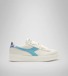 White / Grey / Blue Women's Diadora Game Step Premium Tumbled Leather Sneakers | NZ-847136