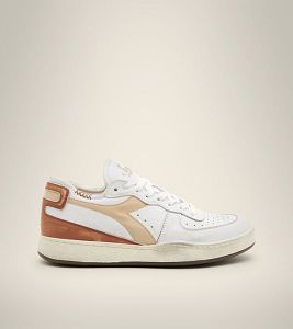 White / Grey / Brown Men's Diadora Mi Basket Row Cut Heritage Shoes | NZ-359716