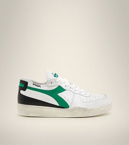 White / Grey / Green Men's Diadora Mi Basket Row Cut Heritage Shoes | NZ-324851