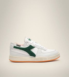 White / Grey / Green Women's Diadora Mi Basket Row Cut Terry Heritage Shoes | NZ-964701