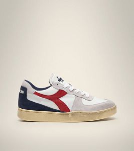 White / Grey / Red Men's Diadora Mi Basket Low Ripstop Heritage Shoes | NZ-819743