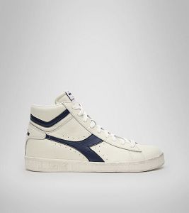 White / Navy Men's Diadora Game L High Waxed Sneakers | NZ-764918