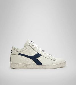 White / Navy Women's Diadora Game L Waxed Row Cut Sneakers | NZ-432175