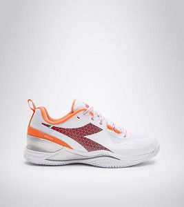 White / Orange / Red Women's Diadora Blushield Torneo W Clay Tennis Shoes | NZ-402573