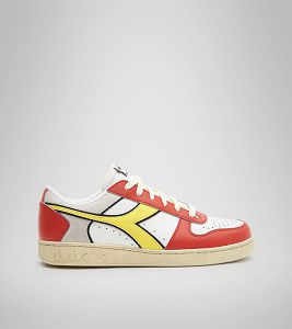 White / Orange / Yellow Men's Diadora Magic Basket Low Icona Sneakers | NZ-375294