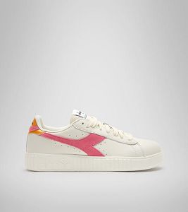 White / Pink Women's Diadora Game Step Premium Tumbled Leather Sneakers | NZ-235076