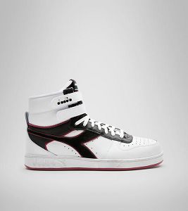 White / Red / Black Men's Diadora Magic Basket Mid Icona Leather Sneakers | NZ-486907