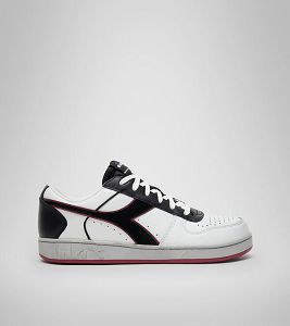 White / Red / Black Men's Diadora Magic Basket Low Icona Leather Sneakers | NZ-936471