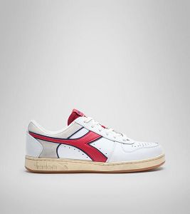 White / Red Men's Diadora Magic Basket Low Icona Sneakers | NZ-235196