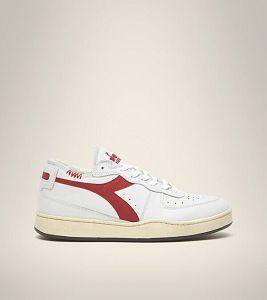 White / Red Men's Diadora Mi Basket Row Cut Heritage Shoes | NZ-574312