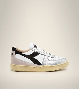 White / Silver / Black Men's Diadora Mi Basket Low Metal Used Heritage Shoes | NZ-256143