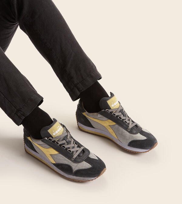 Grey / Black / Yellow Men's Diadora Equipe H Dirty Stone Wash Evo Heritage Shoes | NZ-593706