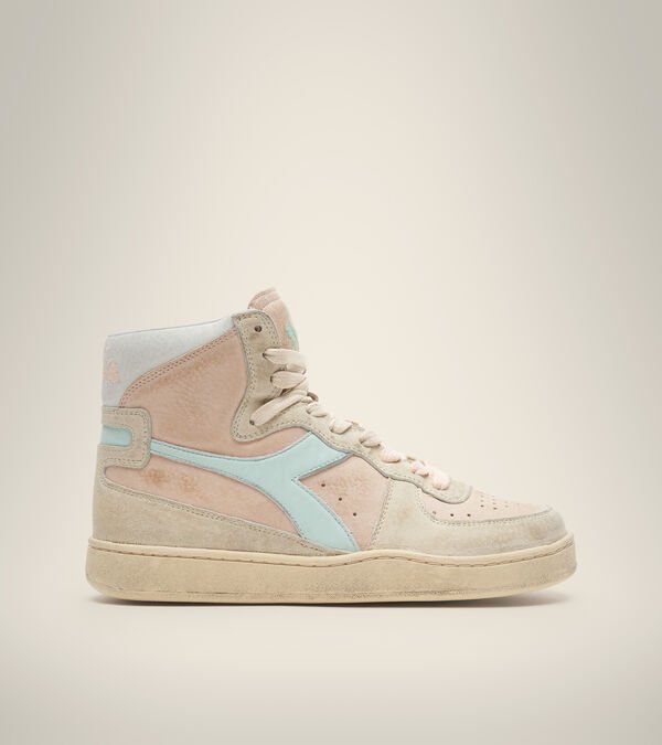 Grey / Pink / Blue Men\'s Diadora Mi Basket Pigskin Used Heritage Shoes | NZ-701958