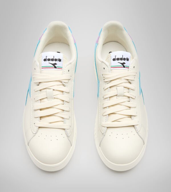 White / Grey / Blue Women's Diadora Game Step Premium Tumbled Leather Sneakers | NZ-847136