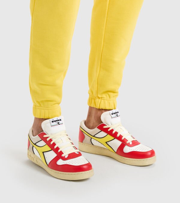 White / Orange / Yellow Women's Diadora Magic Basket Low Icona Sneakers | NZ-873619